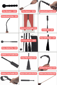 collage of 12 kink toys