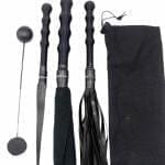Four kink toys: pocket viper, the pocket devil’s tongue, stinger and nut cracker along with a canvas storage bag